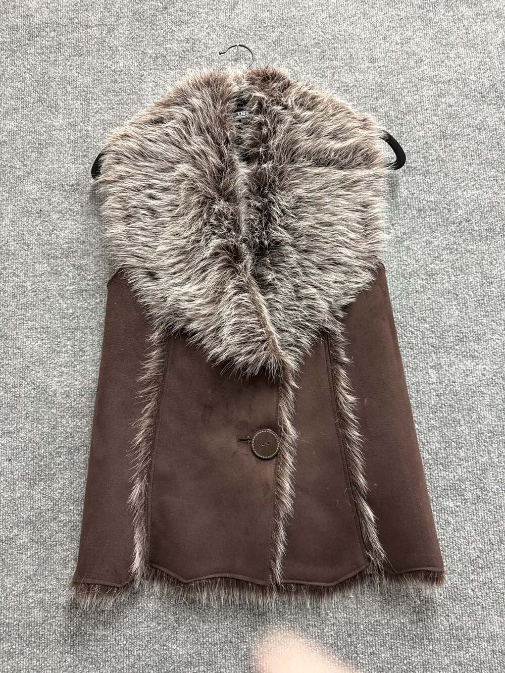 Lisa International Brown Faux Suede and Faux Fur Trimmed Vest